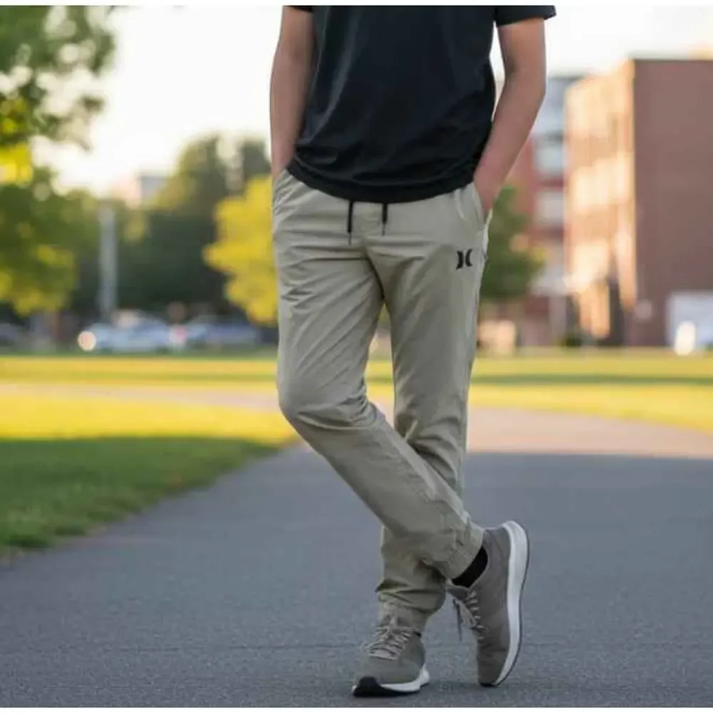 Hurley Boys Khaki Tan Stretch Nylon Elastic Waist Jogger Pants XL 14/16
